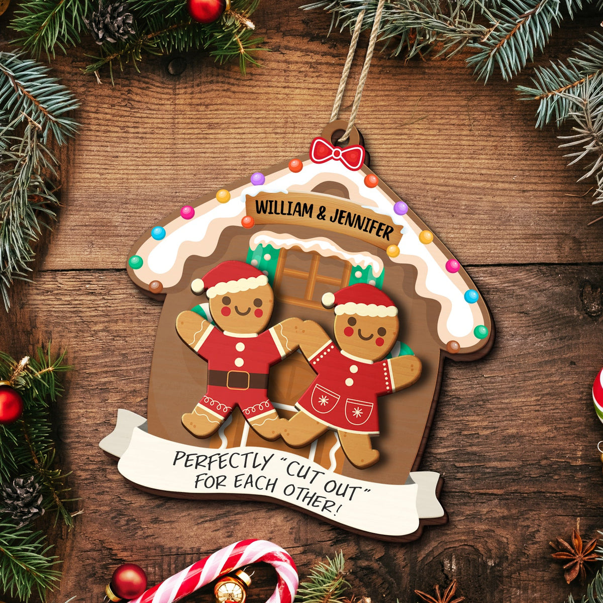 Christmas Couple Gingerbread Perfectly Cutout For Each Other - Gift For Couples - Personalized 2-Layered Wooden Ornament
