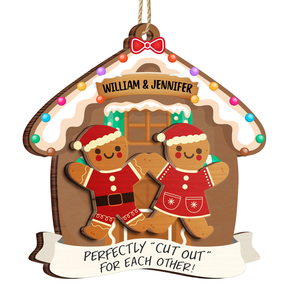 Christmas Couple Gingerbread Perfectly Cutout For Each Other - Gift For Couples - Personalized 2-Layered Wooden Ornament