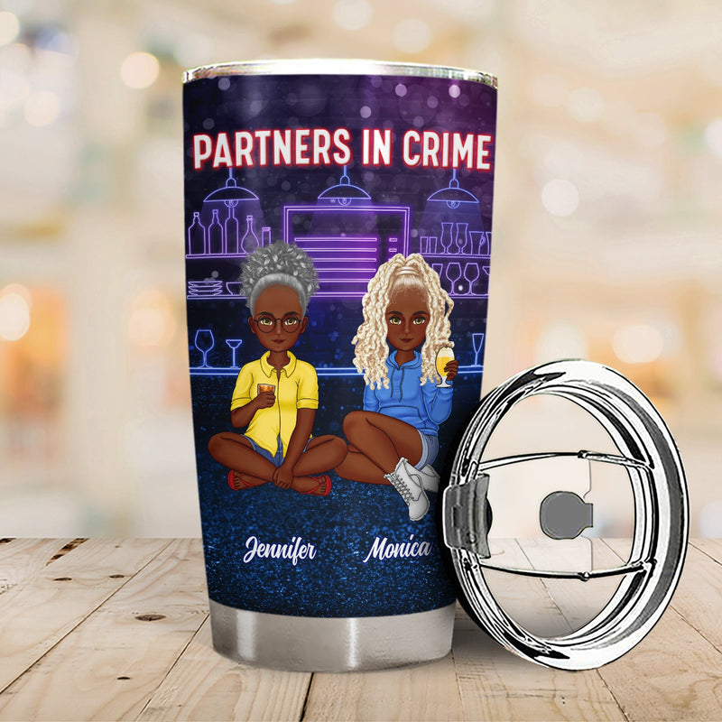 Cartoon Drinking Glitter Partners In Crime - Gift For Besties - Personalized Tumbler