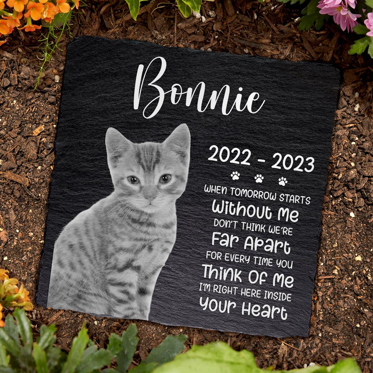 Custom Photo You Will Never Leave Our Hearts - Memorial Gift For Pet Lovers - Personalized Rectangle Memorial Garden Stone