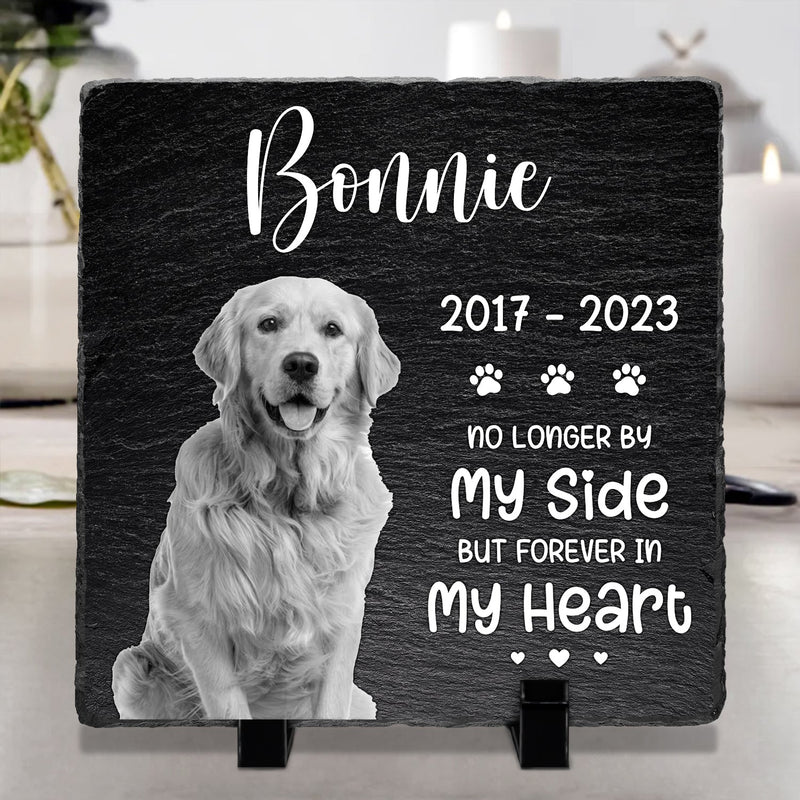Custom Photo You Will Never Leave Our Hearts - Memorial Gift For Pet Lovers - Personalized Rectangle Memorial Garden Stone