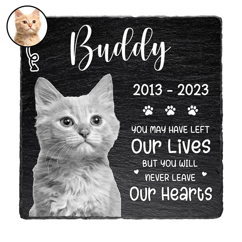 Custom Photo You Will Never Leave Our Hearts - Memorial Gift For Pet Lovers - Personalized Rectangle Memorial Garden Stone