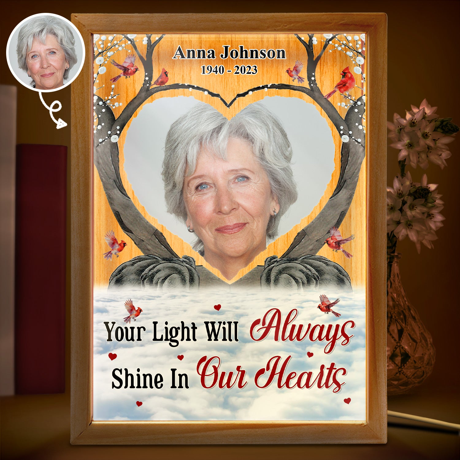 Custom Photo Your Light Will Always Shine - Memorial Gift - Personalized Picture Frame Light Box