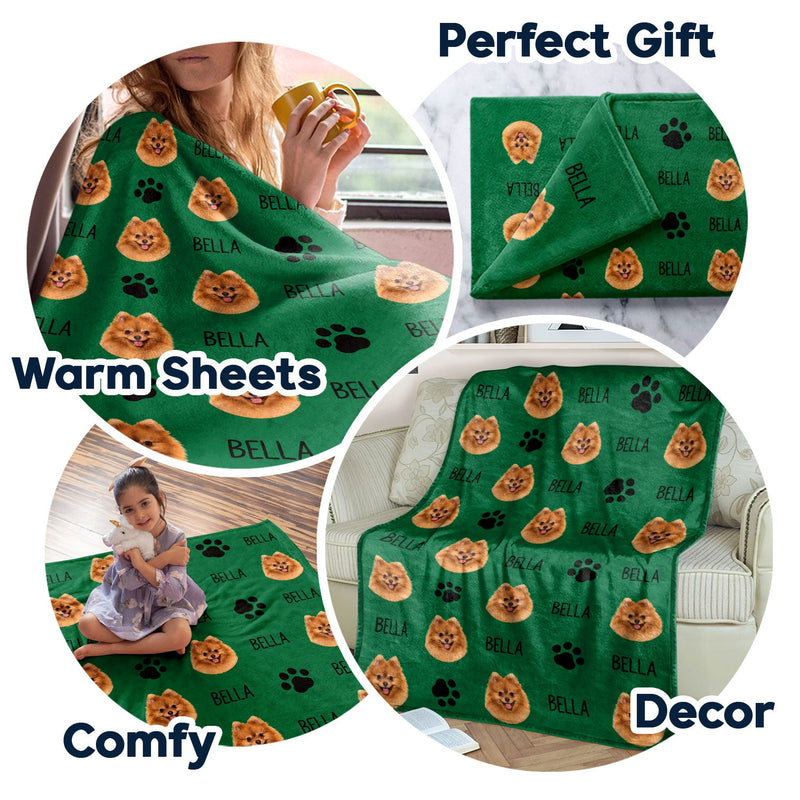 Couverture personnalisée avec photo et nom d'animal de compagnie - Cadeau pour les amoureux des animaux - Couverture polaire personnalisée