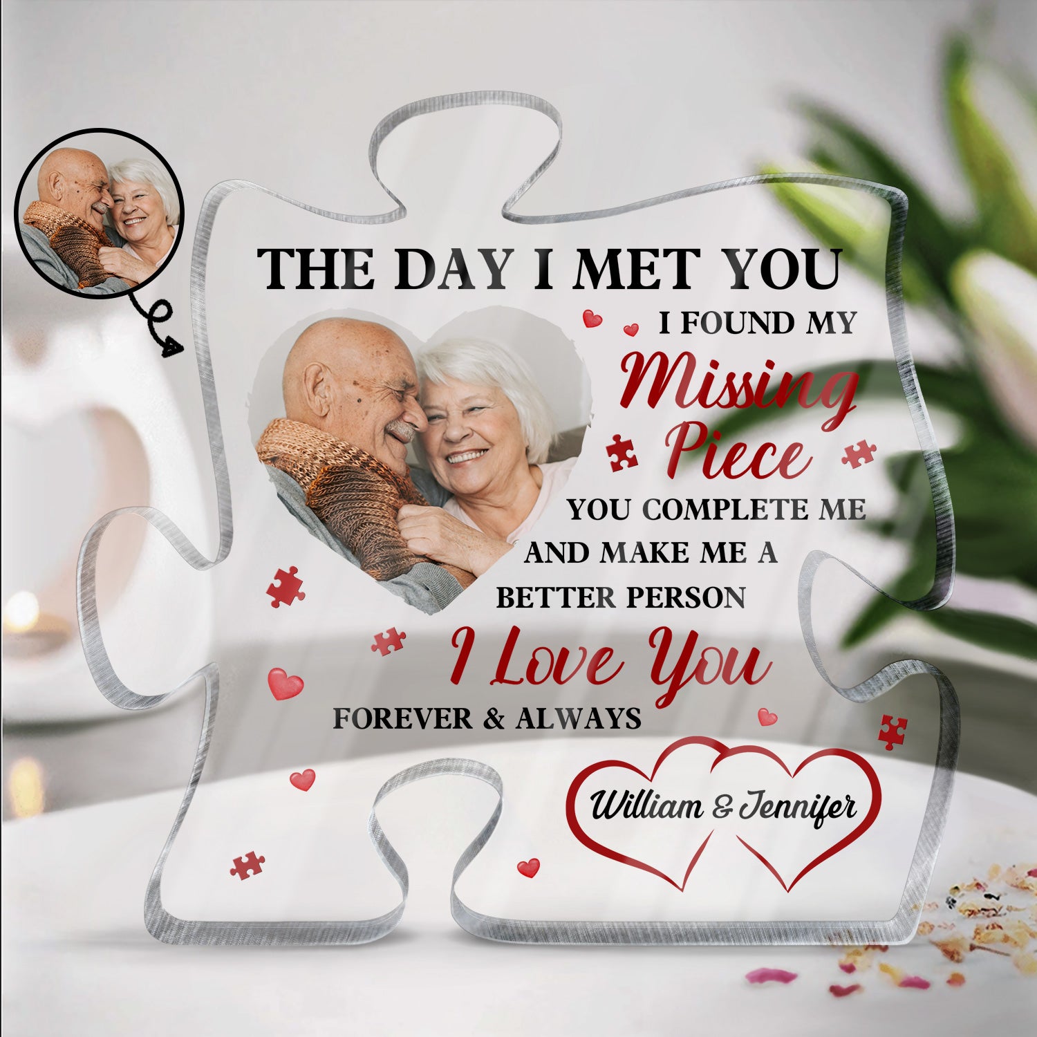 Custom Photo The Day I Met You - Gift For Couples - Personalized Puzzle Shaped Acrylic Plaque