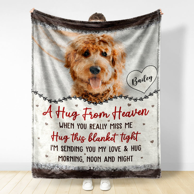 Custom Photo A Hug From Heaven - Memorial Gift - Personalized Fleece Blanket