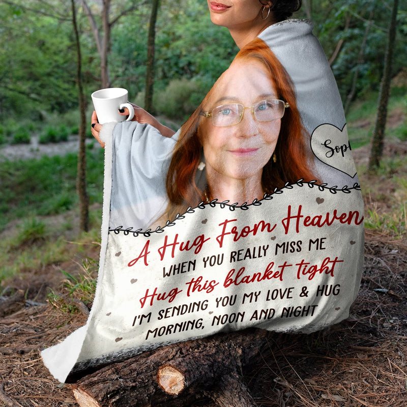 Custom Photo A Hug From Heaven - Memorial Gift - Personalized Fleece Blanket
