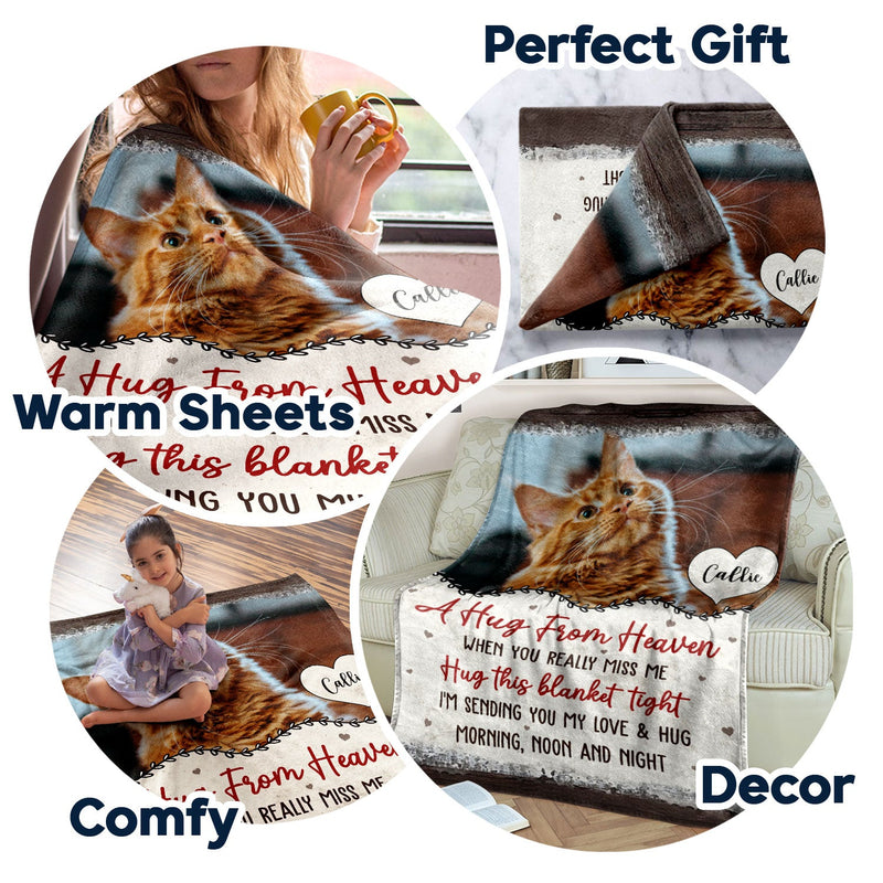 Custom Photo A Hug From Heaven - Memorial Gift - Personalized Fleece Blanket