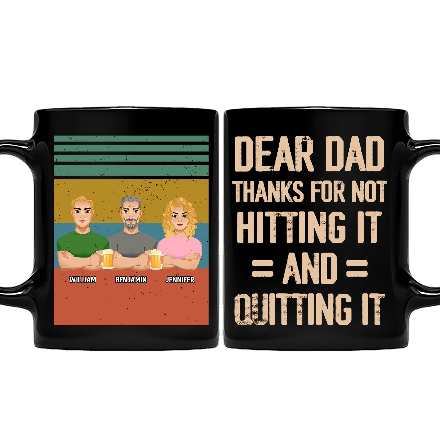 Flat Art Thank You For Not Hitting It & Quitting It - Gift For Father - Personalized Mug