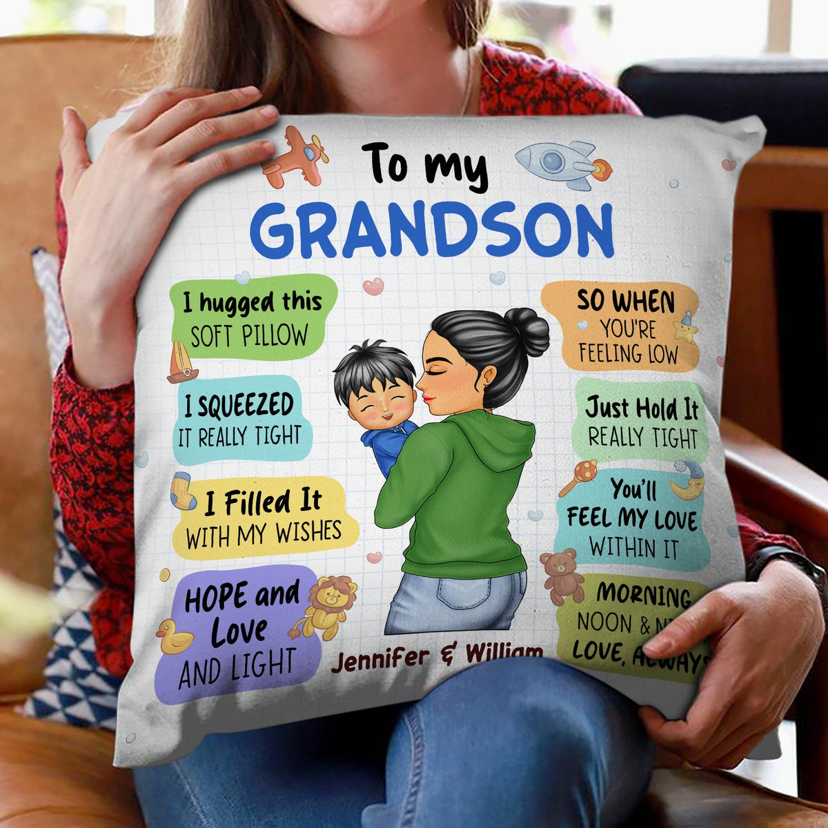 Hugged This Soft Pillow - Gift For Granddaughter, Grandson, Kids - Personalized Pillow