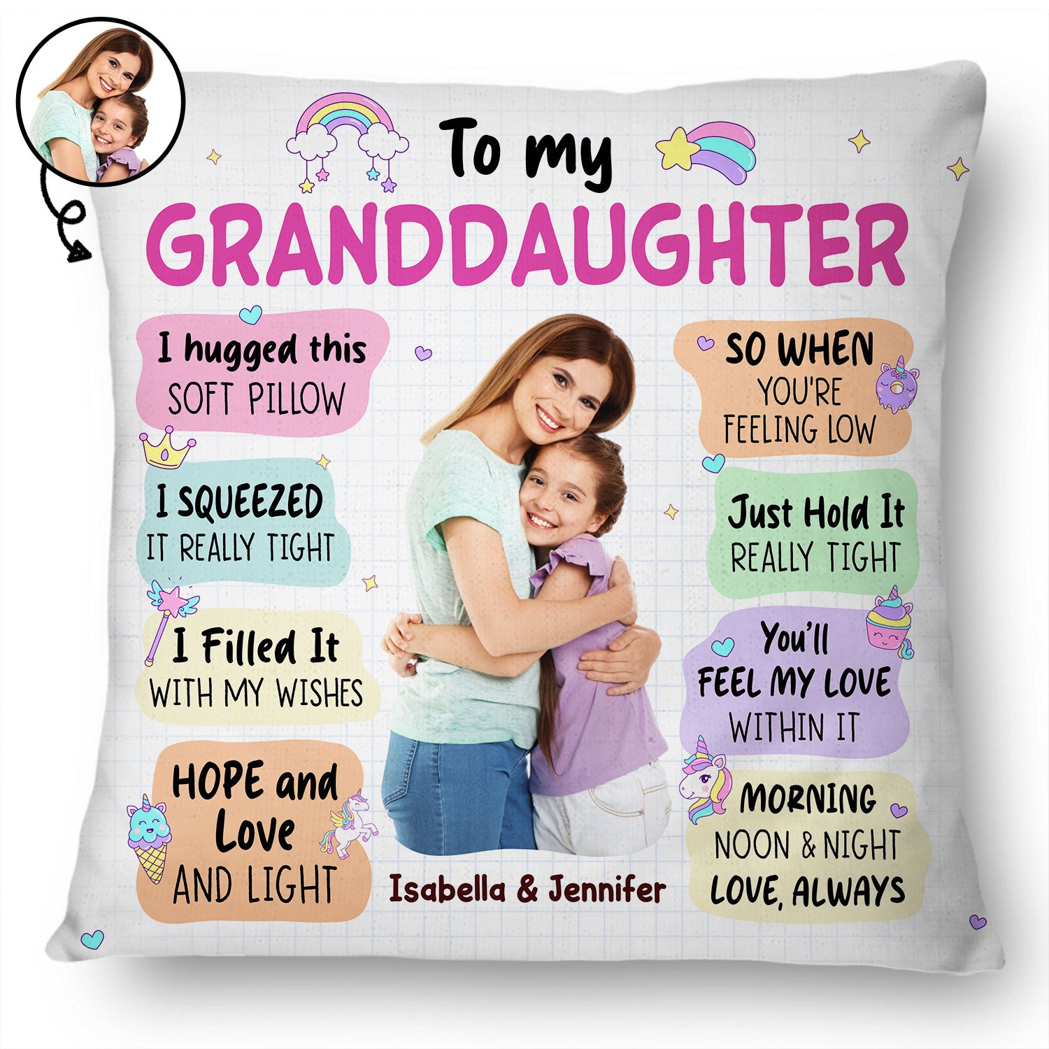 Custom Photo Hugged This Soft Pillow - Gift For Granddaughter, Grandson, Kids - Personalized Pillow