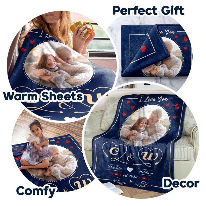 Couverture polaire personnalisée avec photo « Je t'aime » - Cadeau idéal pour les couples