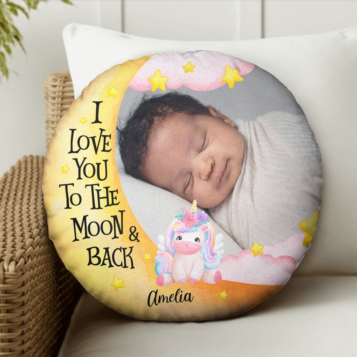 Custom Photo I Love You To The Moon And Back - Gift For Grandson, Granddaughter, Kids - Personalized Round Pillow