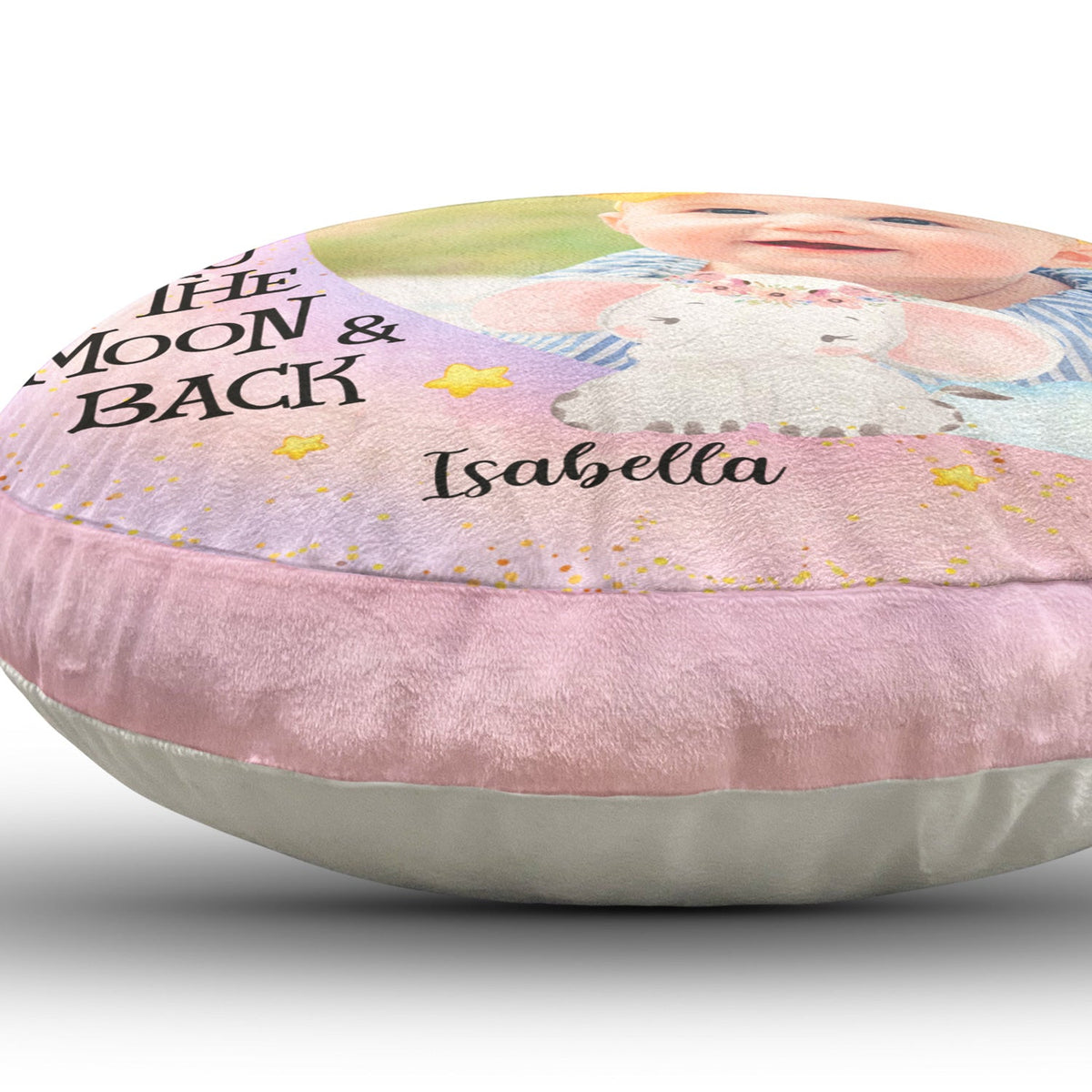 Custom Photo I Love You To The Moon And Back - Gift For Grandson, Granddaughter, Kids - Personalized Round Pillow
