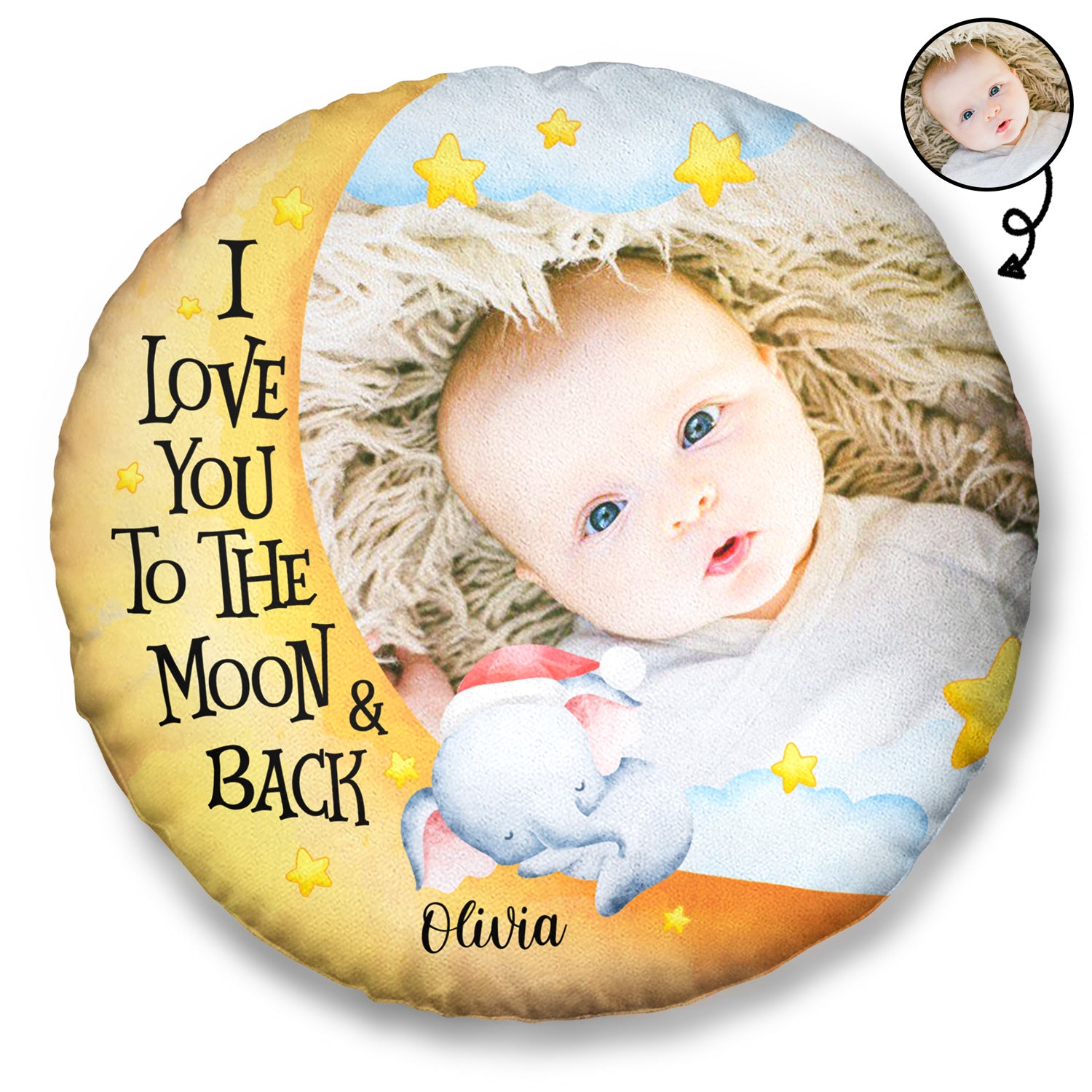 Custom Photo I Love You To The Moon And Back - Gift For Grandson, Granddaughter, Kids - Personalized Round Pillow