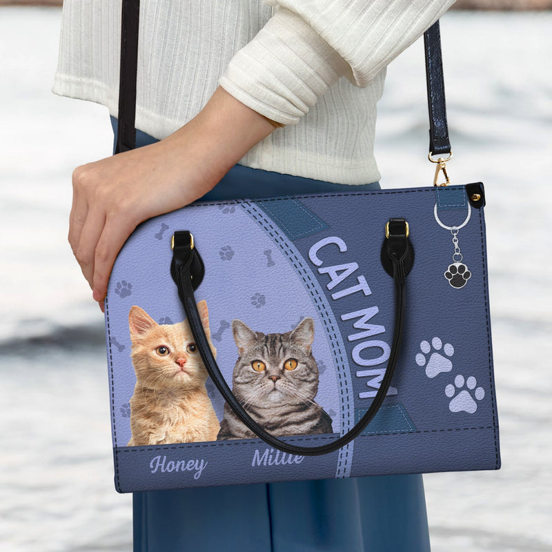 Sac en cuir personnalisé avec photo de chien et chat - Cadeau pour maman chat, maman chien et amoureux des animaux