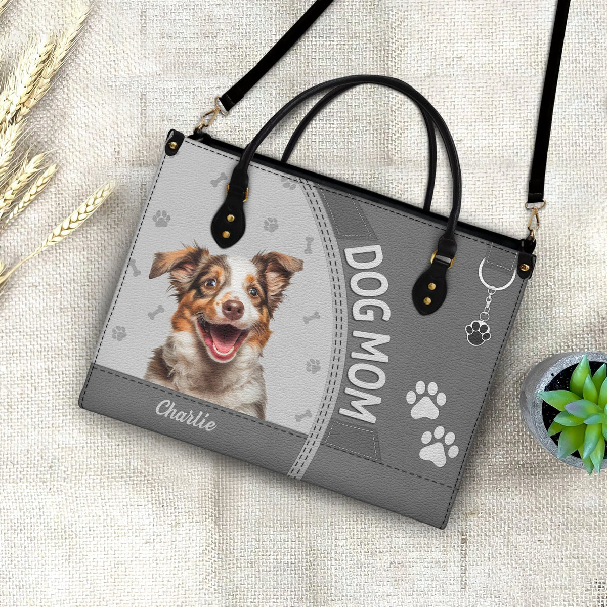 Sac en cuir personnalisé avec photo de chien et chat - Cadeau pour maman chat, maman chien et amoureux des animaux