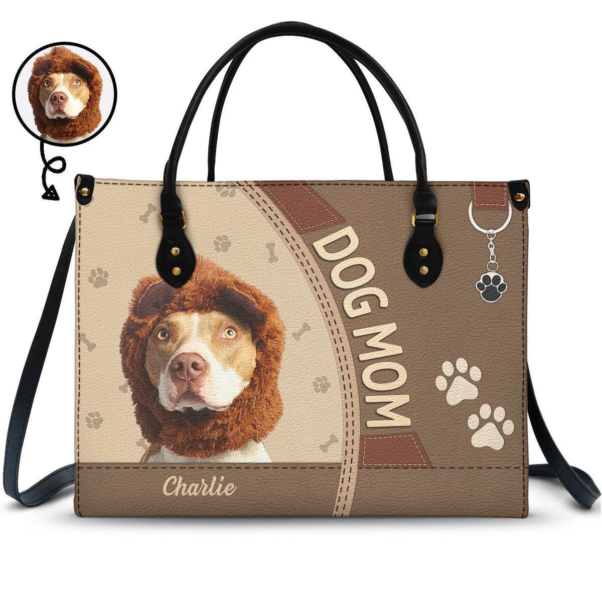 Sac en cuir personnalisé avec photo de chien et chat - Cadeau pour maman chat, maman chien et amoureux des animaux