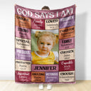 Photo personnalisée « Dieu dit que je suis » - Cadeau pour enfants et petits-enfants - Couverture polaire personnalisée, couverture sherpa