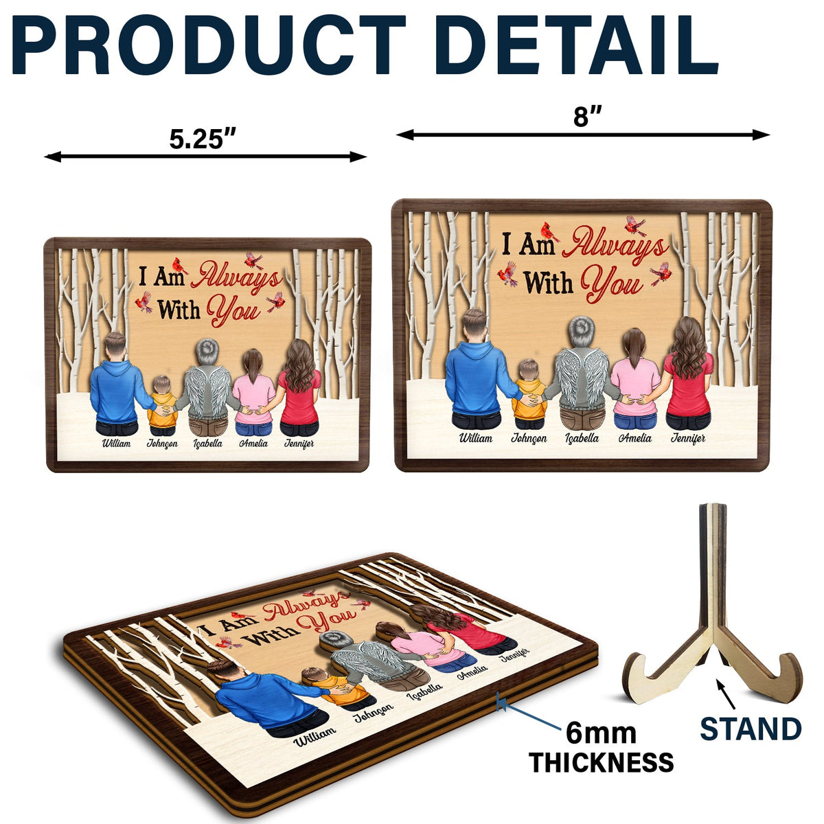 I Am Always With You - Memorial Gift For Family - Personalized 2-Layered Wooden Plaque With Stand