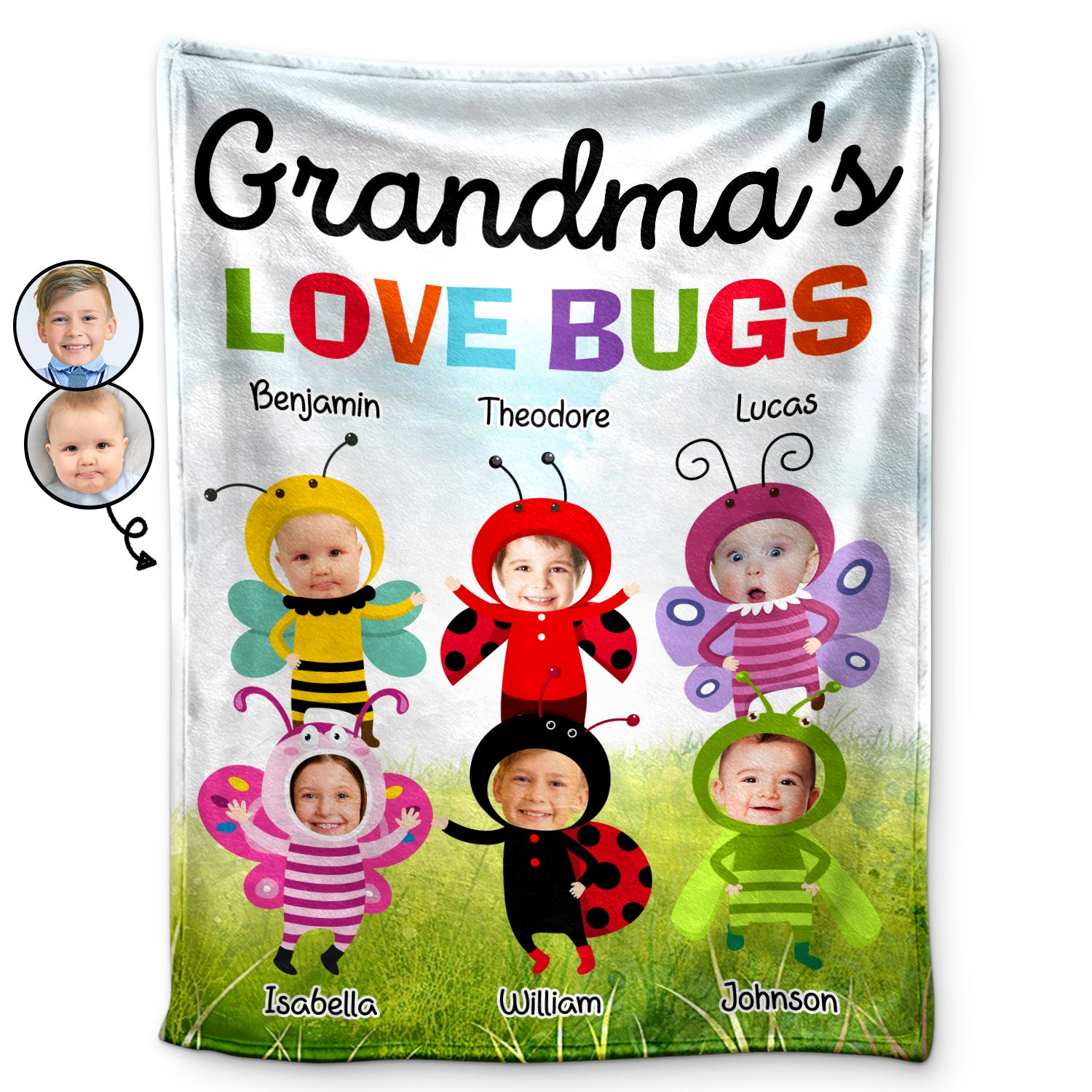 Custom Photo Grandma's Mom's Love Bugs - Gift For Mother, Grandmother - Personalized Fleece Blanket, Sherpa Blanket