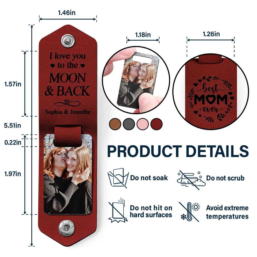 Custom Photo We Love You To The Moon And Back - Gift For Mom - Personalized Leather Photo Keychain