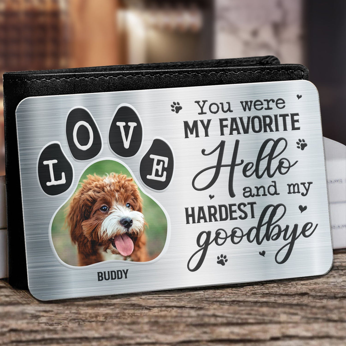 Carte personnalisée avec photo « Tu étais mon préféré » - Cadeau pour les amoureux des animaux - Carte portefeuille en aluminium personnalisée