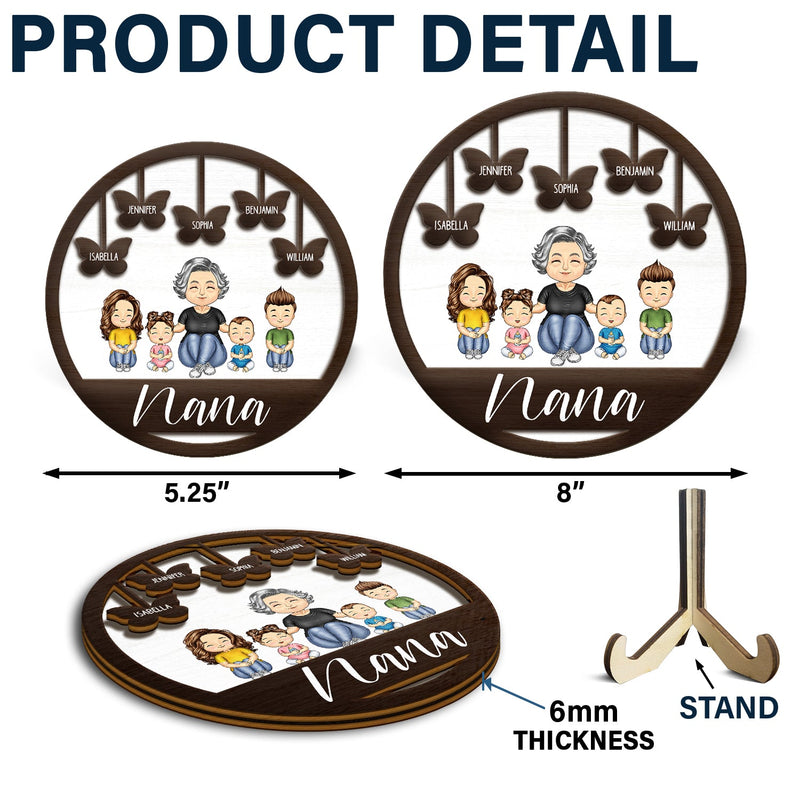 Grand-mère, maman, petits-enfants, papillons - Cadeau pour maman, grand-mère - Plaque en bois personnalisée à 2 couches avec support 