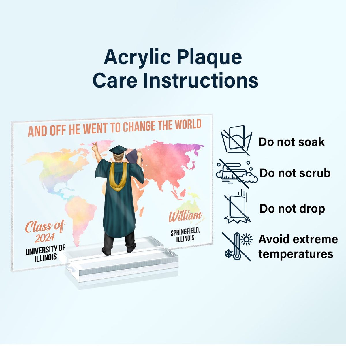 Et elle est partie changer le monde - Cadeau de remise de diplôme, cadeau pour amis - Plaque acrylique rectangulaire horizontale personnalisée