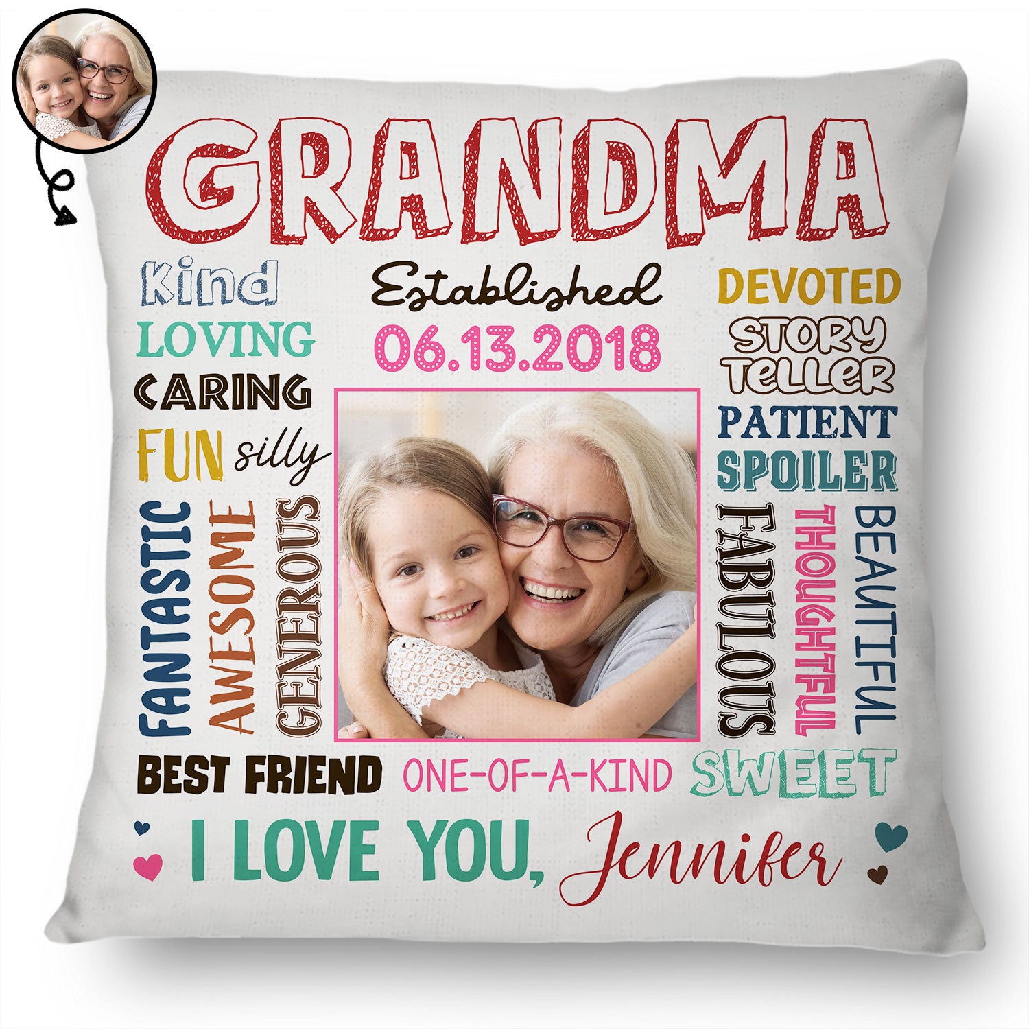 Custom Photo Mom Grandma Loving Caring - Gift For Mother, Grandmother - Personalized Pillow