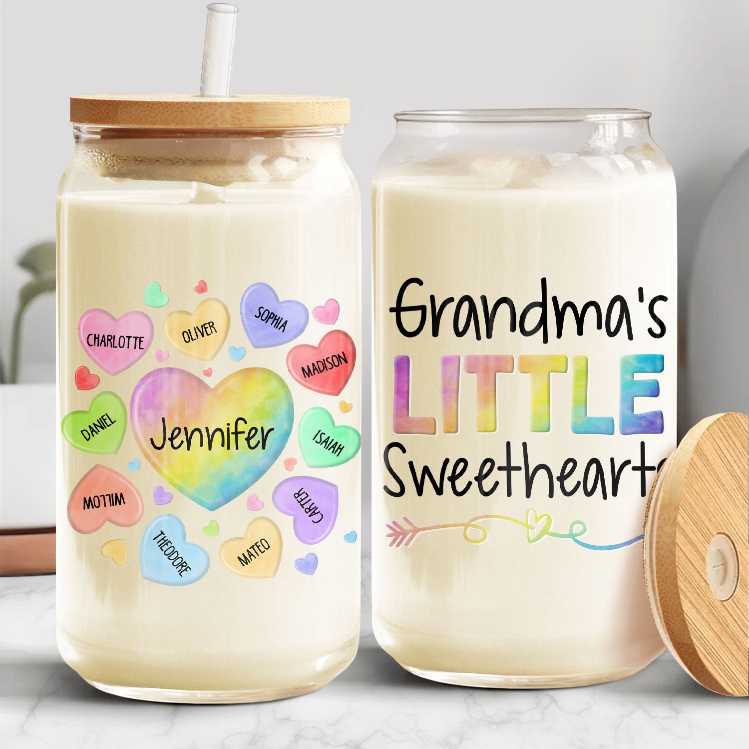 Mom's Grandma's Little Sweethearts - Gift For Mother, Grandmother - Personalized Clear Glass Can