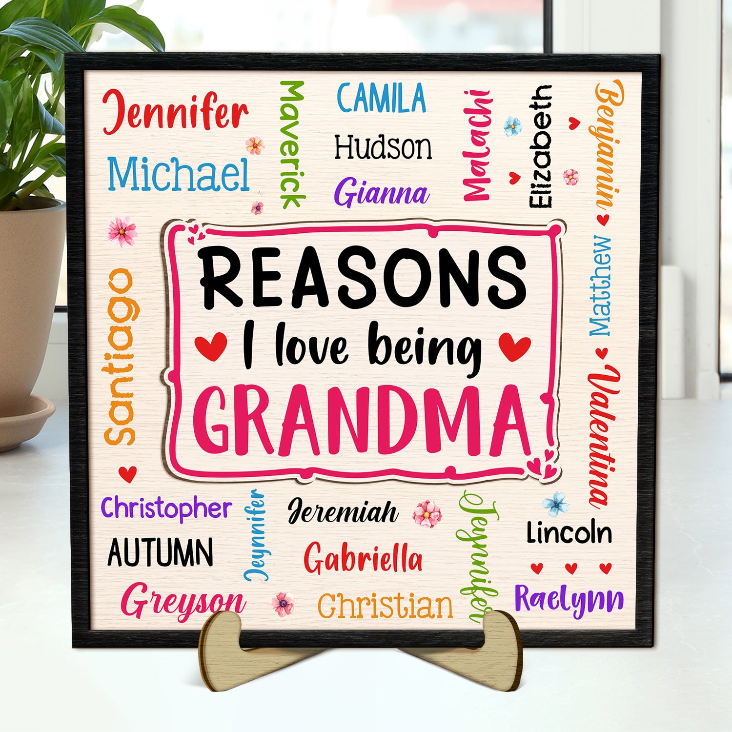 Reason I Love Being A Grandma Mom - Gift For Mother, Grandmother - Personalized 2-Layered Wooden Plaque With Stand