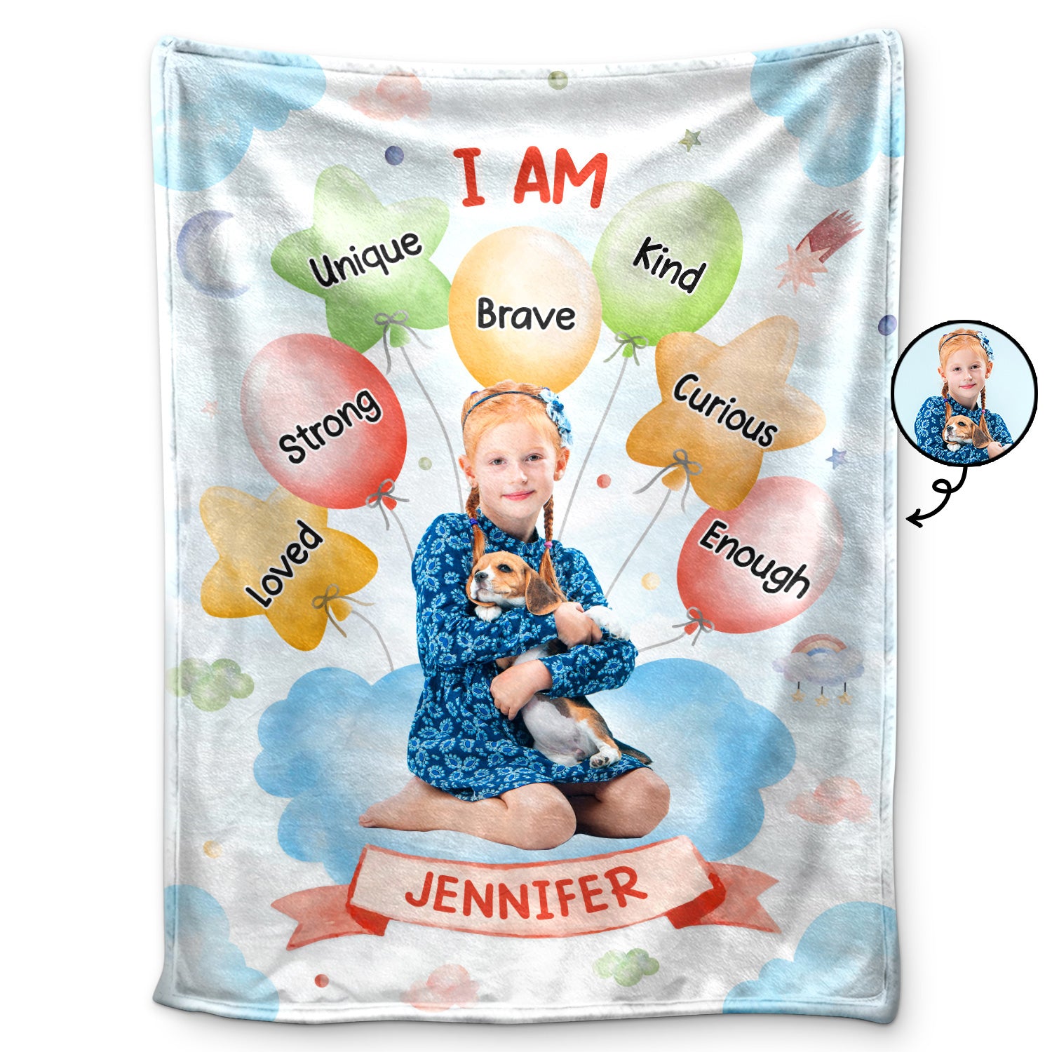 Custom Photo Kid Affirmations Brave Kind Enough - Gift For Kids - Personalized Fleece Blanket, Sherpa Blanket