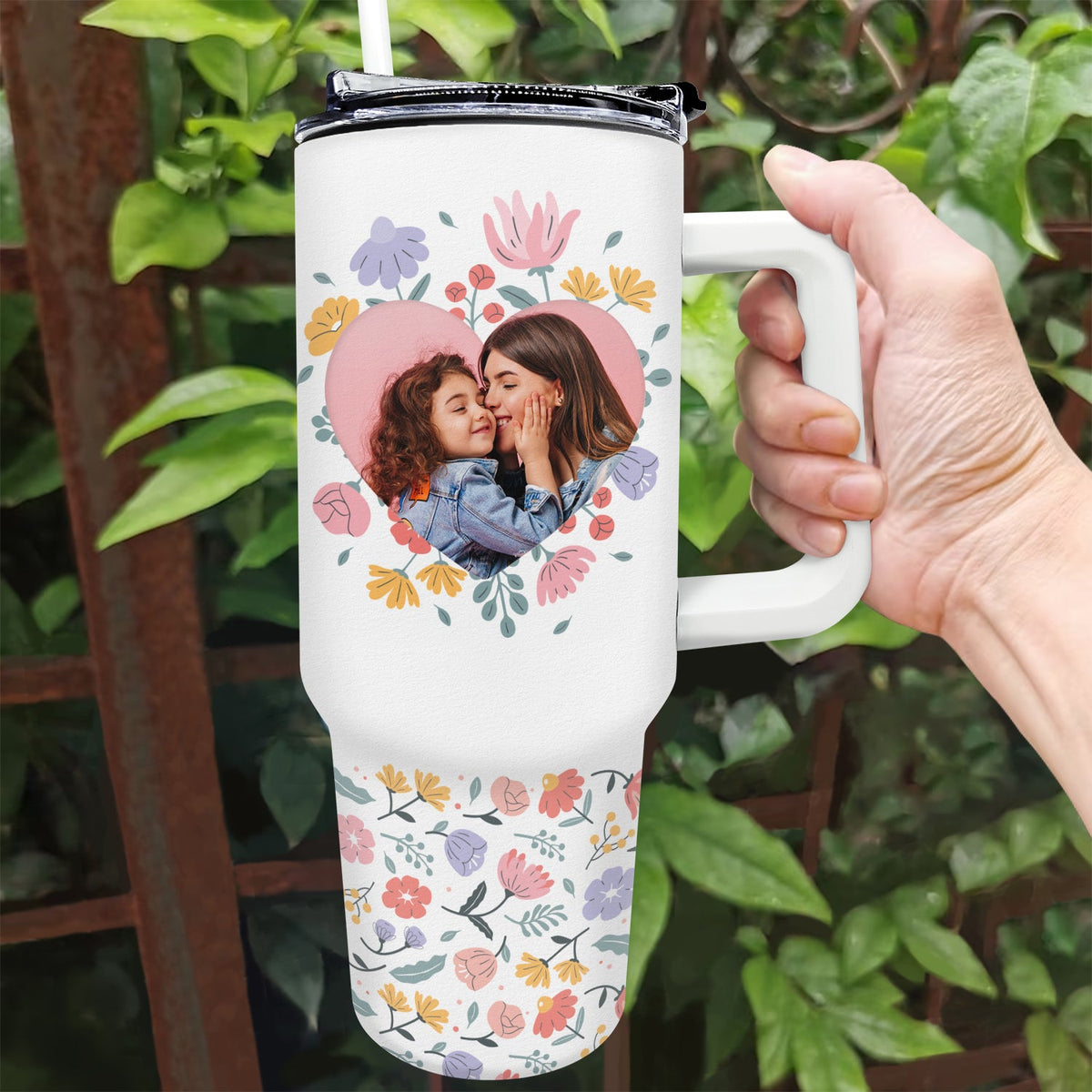 Custom Photo Mother & Daughter Son Forever Linked Together - Loving Gift For Mom, Mama - Personalized 40oz Tumbler With Straw