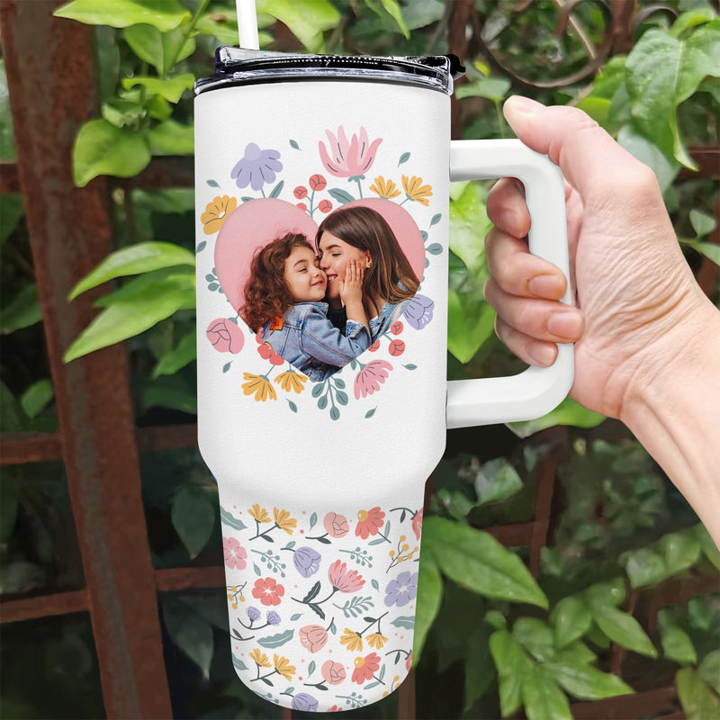 Custom Photo Mother & Daughter Son Forever Linked Together - Loving Gift For Mom, Mama - Personalized 40oz Tumbler With Straw