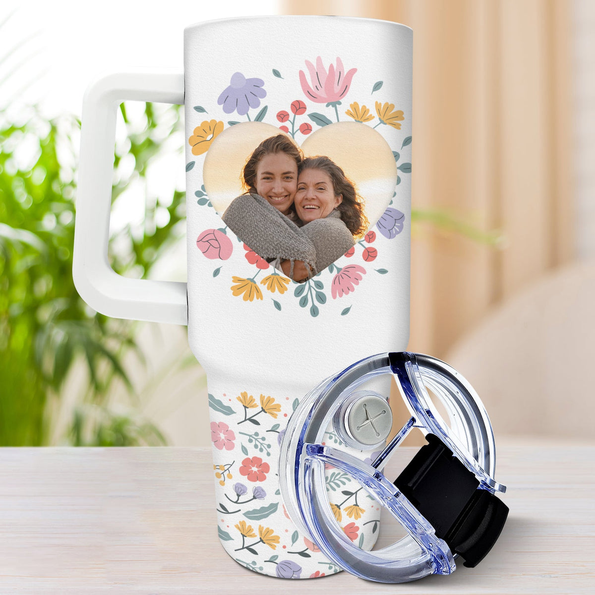 Custom Photo Mother & Daughter Son Forever Linked Together - Loving Gift For Mom, Mama - Personalized 40oz Tumbler With Straw