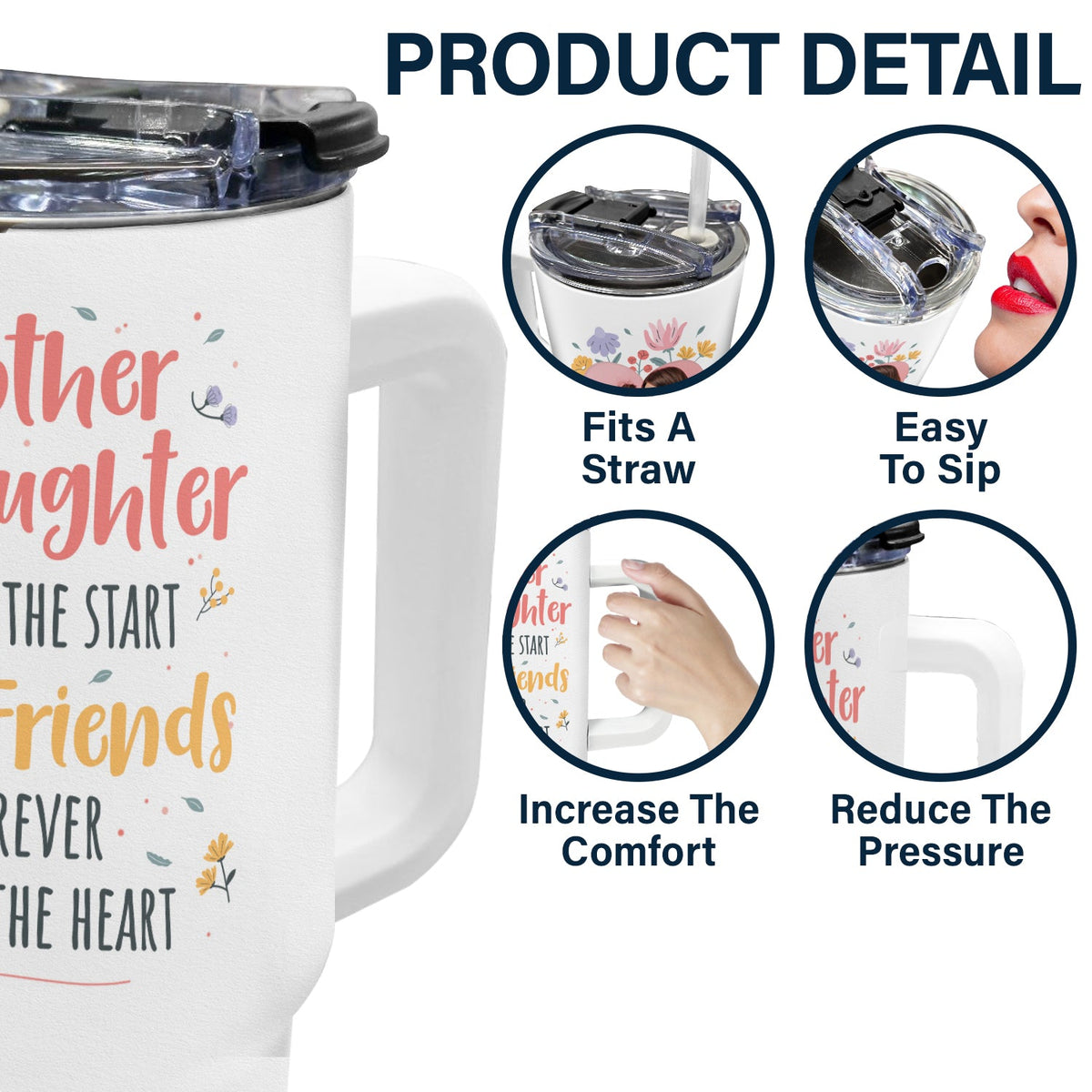 Custom Photo Mother & Daughter Son Forever Linked Together - Loving Gift For Mom, Mama - Personalized 40oz Tumbler With Straw