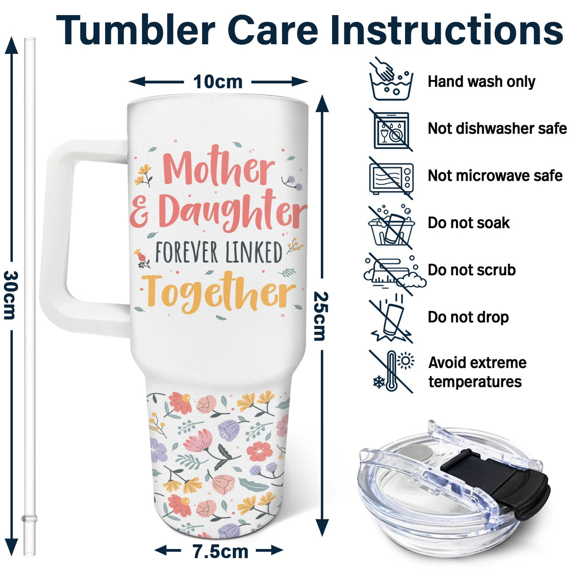 Custom Photo Mother & Daughter Son Forever Linked Together - Loving Gift For Mom, Mama - Personalized 40oz Tumbler With Straw