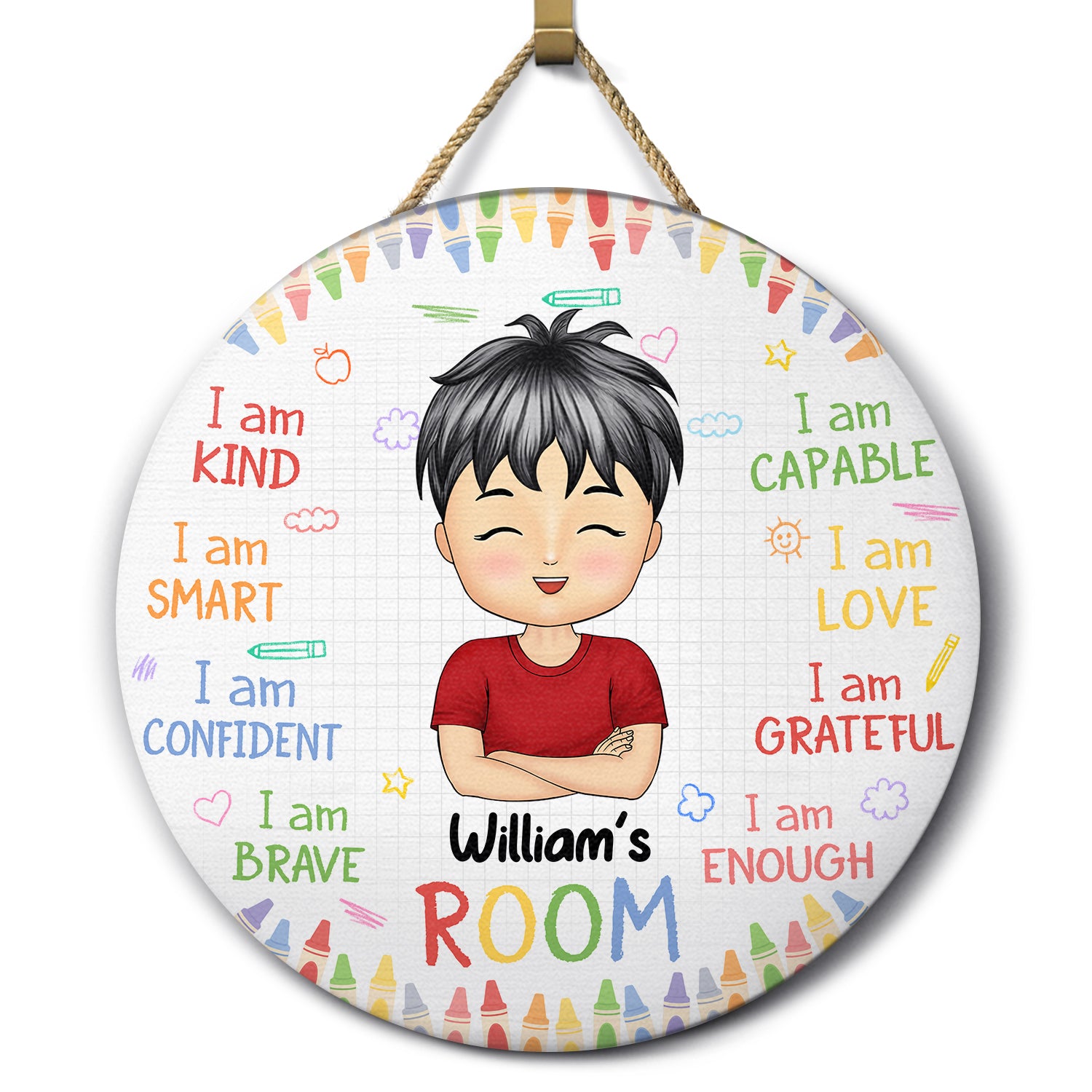 I Am Kid Affirmations - Gift For Children, Grandkids - Personalized Wood Circle Sign