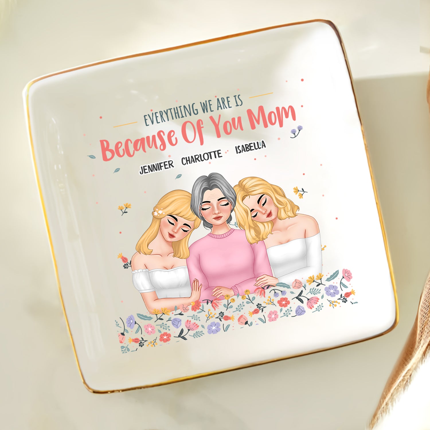 Everything We Are Is Because Of You Mom - Gift For Mother, Mama - Personalized Ring Dish