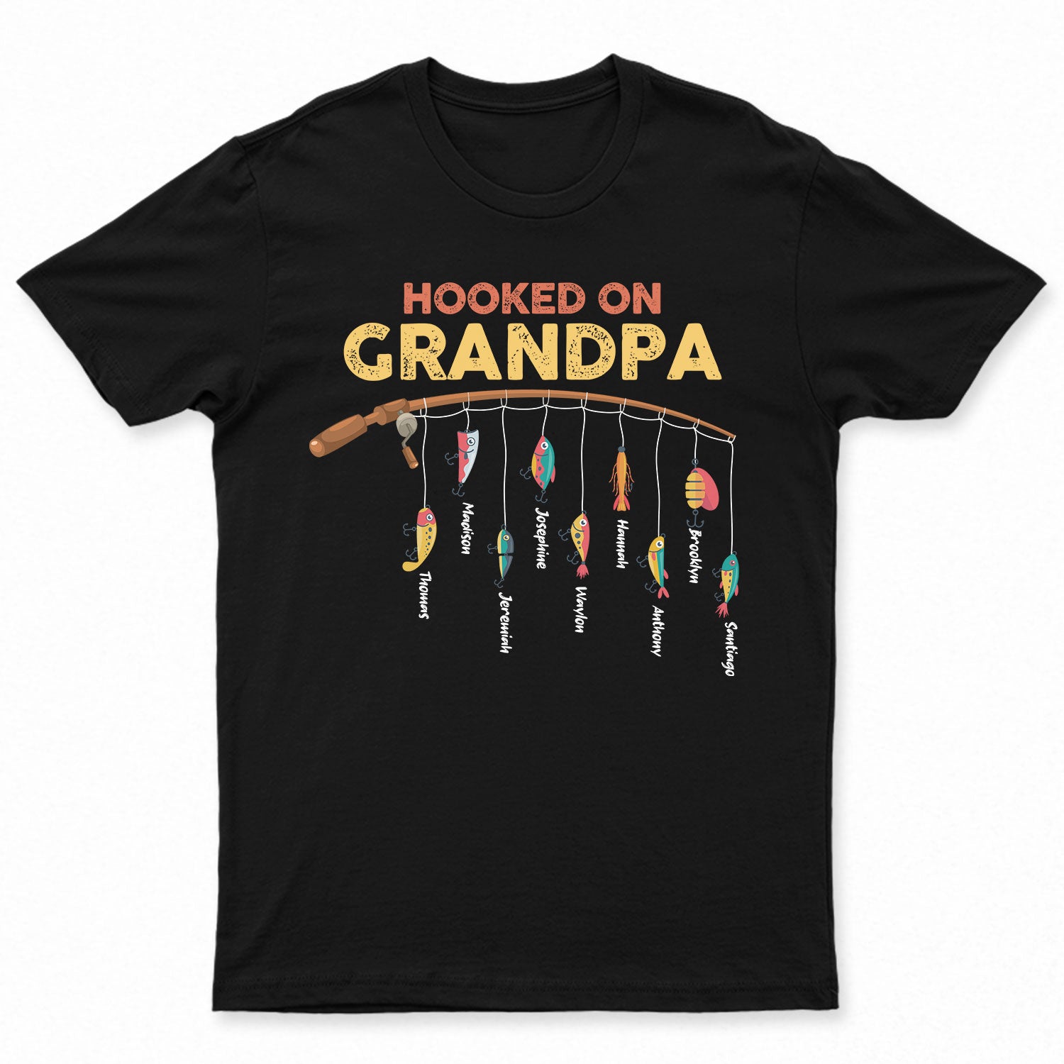 Fishing Hooked On Dad, Grandpa - Gift for Father, Grandfather - Personalized T Shirt T-Shirt / Tshirt Black / S