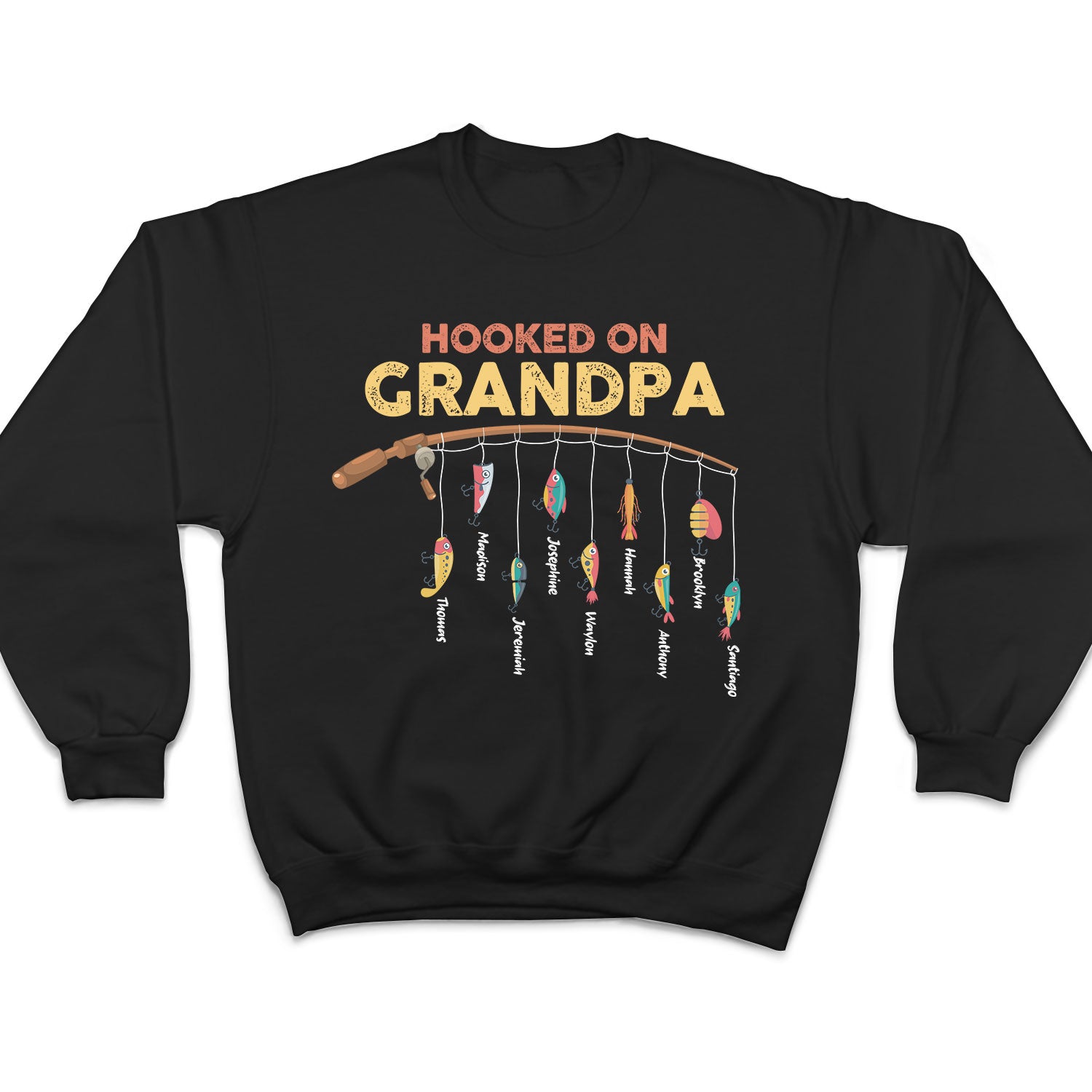 Fishing Hooked On Dad, Grandpa - Gift for Father, Grandfather - Personalized T Shirt T-Shirt / Tshirt Black / S