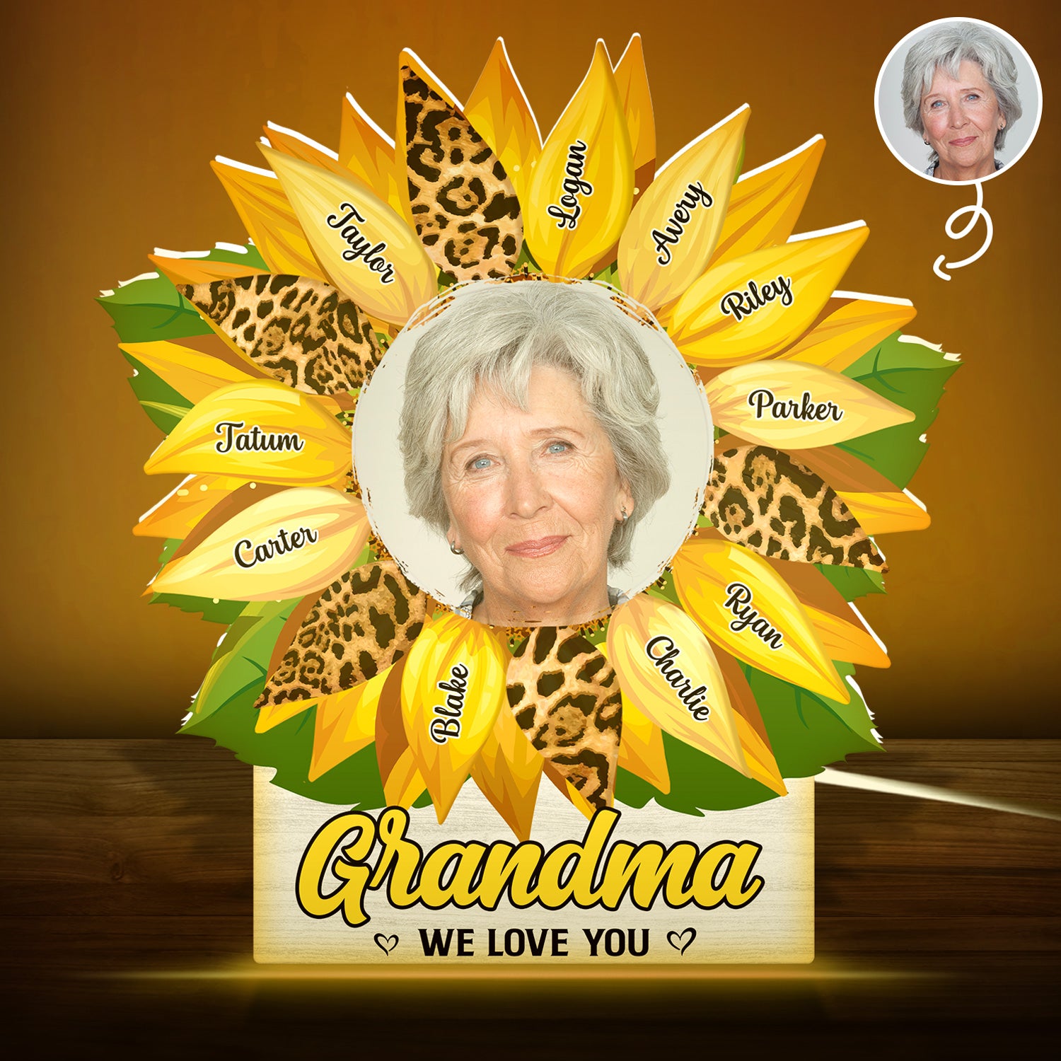 Custom Photo Grandma, Mom, Auntie Sunflower - Loving Gift For Mother, Grandmother - Personalized Custom Shaped Photo Light Box