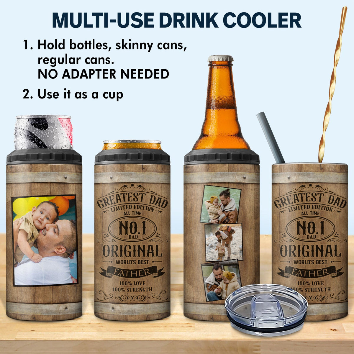 Custom Photo Greatest Dad Limited Edition - Gift For Father, Papa - Personalized 4 In 1 Can Cooler Tumbler