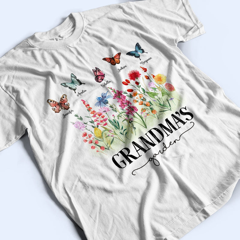 Mom's Grandma's Garden Butterflies - Gift For Mother, Grandmother, Nana - Personalized T Shirt