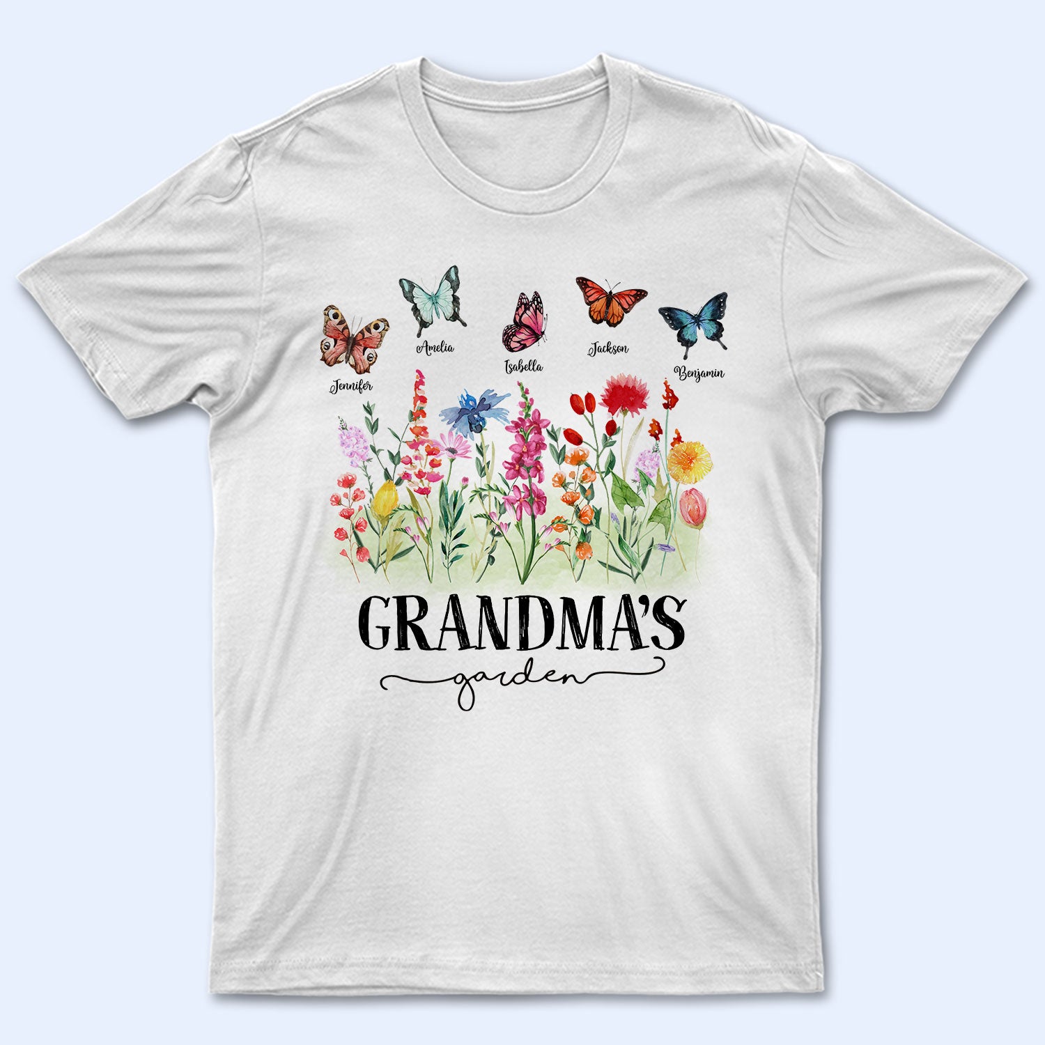 Mom's Grandma's Garden Butterflies - Gift For Mother, Grandmother, Nana - Personalized T Shirt