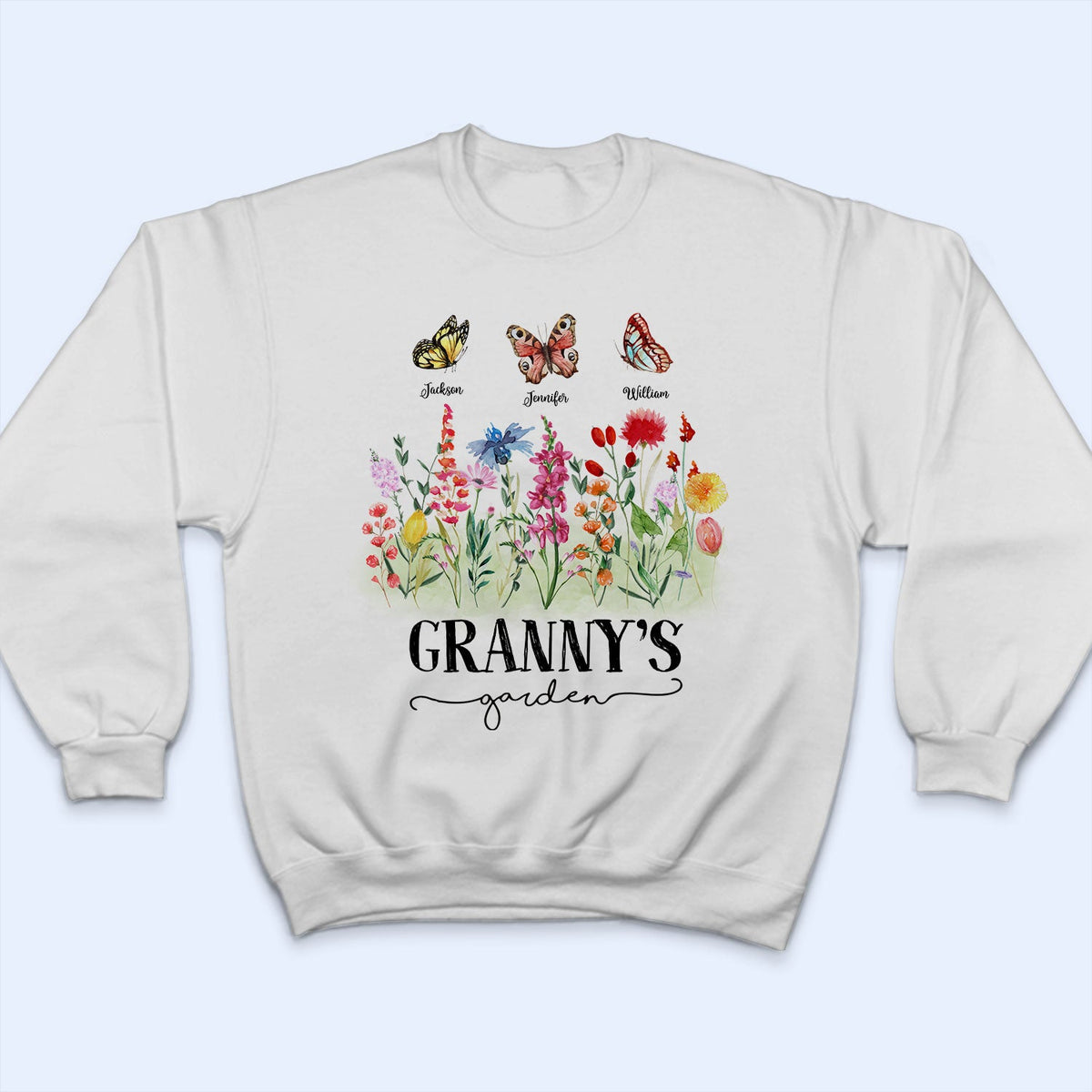 Mom's Grandma's Garden Butterflies - Gift For Mother, Grandmother, Nana - Personalized T Shirt