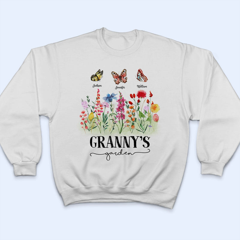 Mom's Grandma's Garden Butterflies - Gift For Mother, Grandmother, Nana - Personalized T Shirt