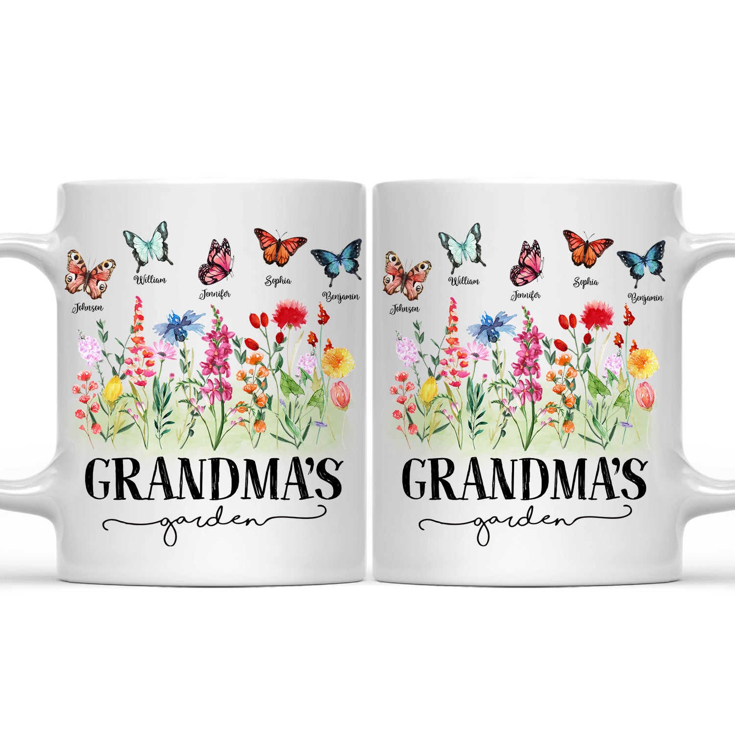 Mom's Grandma's Garden Butterflies - Gift For Mother, Grandmother, Nana - Personalized Mug