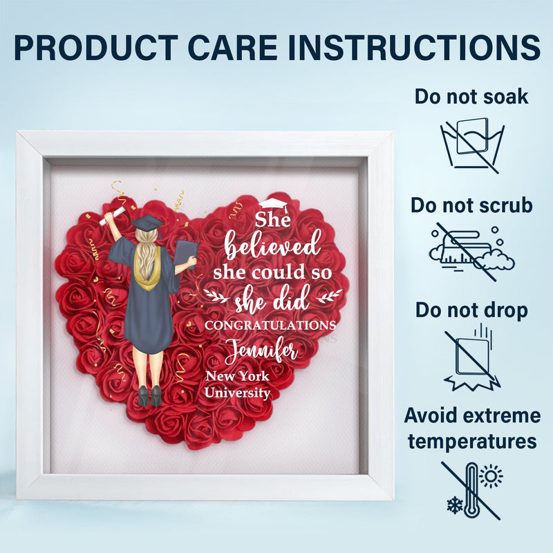 She Believed She Could - Graduation Gift, Gift For Friends - Personalized Flower Shadow Box